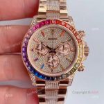 Super Clone 1:1 Calibre 4130 Rolex Rainbow Daytona Diamond Dial Rose Gold 40mm Watch